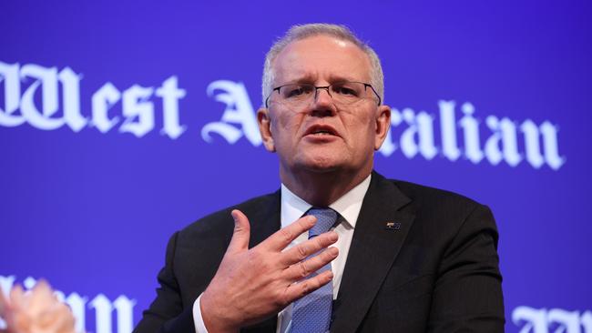 Prime Minister Scott Morrison speaking at the West Australian’s Leadership Matters federal election lunch. Picture: Jason Edwards