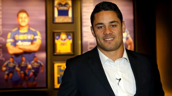 Jarryd Hayne at the announcement he was quitting the NRL to “chase his dream”. Pic: Gregg Porteous