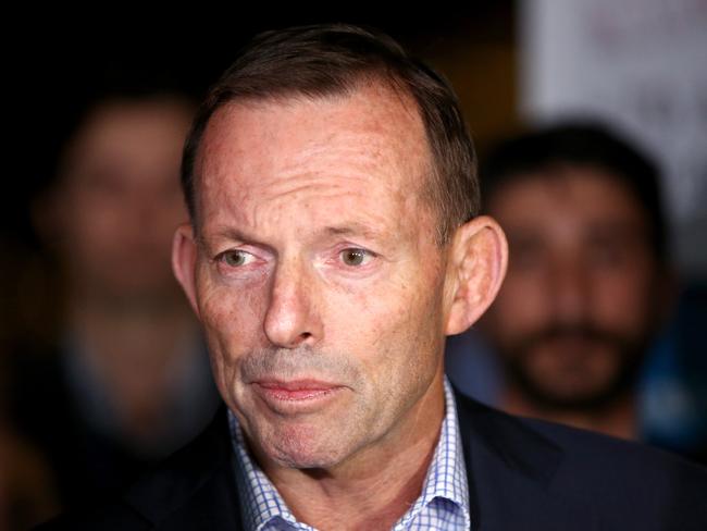 Tony Abbott speaks to media after leaving the liberal convention at Rosehill Gardens, Rosehill, Sunday, July 23, 2017. Photo by Damian Shaw