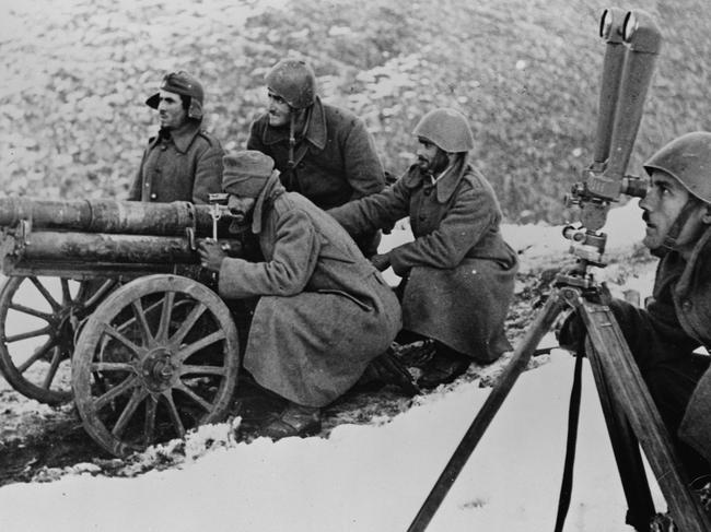 History. Greek soldiers fighting the Italian invaders in November 1940. Out of copyright