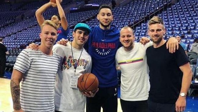 James Harmes (left), Christian Petracca (second from left), Ben Simmons and Dom Tyson (right) with Ben Simmons.