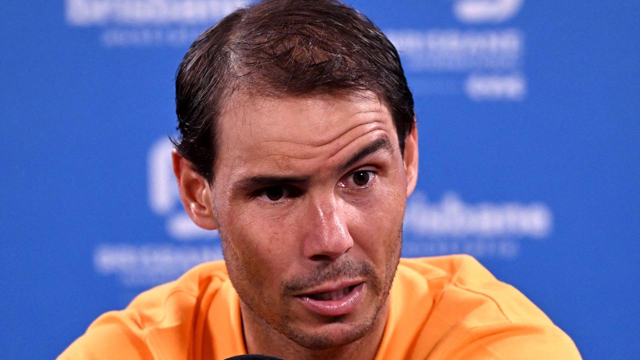 Spain's Rafael Nadal speaks during a press conference after his loss in his men's singles match against Jordan Thompson of Australia at the Brisbane International tennis tournament in Brisbane on January 5, 2024. (Photo by William WEST / AFP) / --IMAGE RESTRICTED TO EDITORIAL USE - STRICTLY NO COMMERCIAL USE--