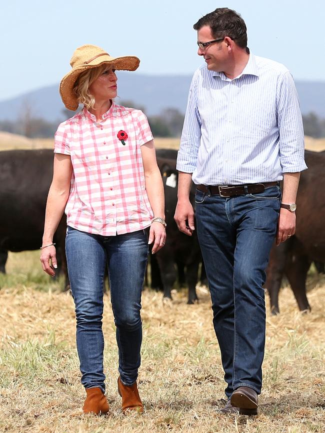 On the Wangaratta family farm with wife Catherine. Picture: Mark Stewart