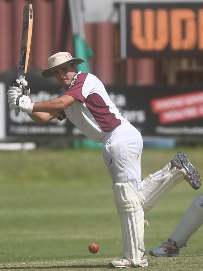 Eli Fahey on his way to a half century for Brothers against Souths at McKittrick Park.