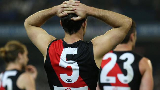 Bomber Brent Stanton looks on after the loss to North Melbourne. Picture: George Salpigtidis