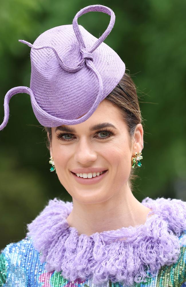 Peta Bell wears Eve Til Dawn millinery for VRC Fashions on the Field launch. Picture: David Caird