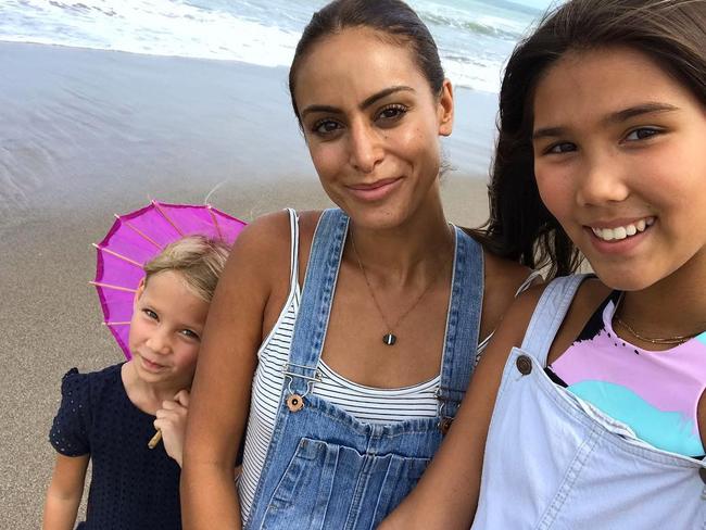 Michael Klim's new girlfriend Desiree Deravi with his daughters, Frankie, left, and Stella, right.  Picture:  Instagram