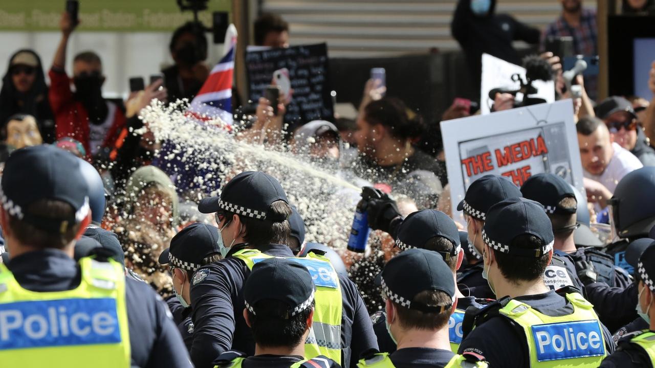 There were reports police had bottles and rocks hurled at them during the rally.