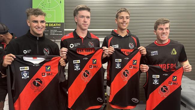 Frankston Bombers debutants Noah Iliadis, Jake Hodgson, Brodie Smith and Mitch Harvey. Picture: Facebook