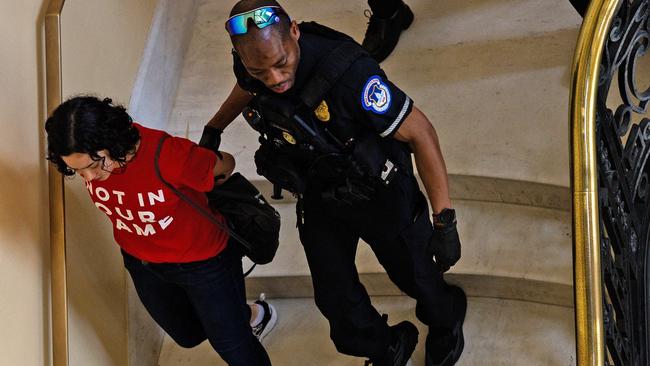 The protest comes as Israeli Prime Minister Benjamin Netanyahu is set to speak before Congress. Picture: AFP