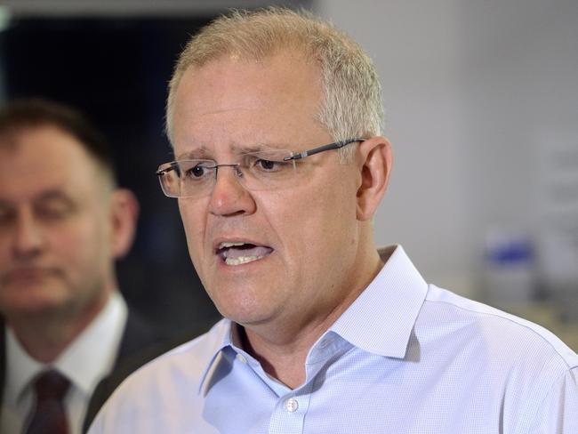 Prime Minister Scott Morrison addresses the media during a visit to Mount Druitt Hospital. Picture: AAP/Perry Duffin