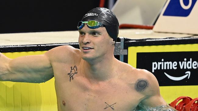 ADELAIDE, AUSTRALIA - MAY 18: Cody Simpson of Australia catches his breath after finishing third in the Mens 100 Metre Butterfly Final during day one of the 2022 Australian Swimming Championships at SA Aquatic &amp; Leisure Centre on May 18, 2022 in Adelaide, Australia. (Photo by Quinn Rooney/Getty Images)