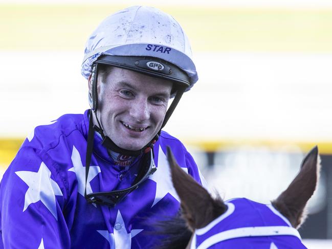 SYDNEY, AUSTRALIA - JUNE 12: Reece Jones on New Arrangement returns to scale after winning race 8 the Acy Securities Handicap during Sydney Racing at Royal Randwick Racecourse on June 12, 2021 in Sydney, Australia. (Photo by Jenny Evans/Getty Images)