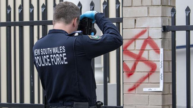 An anti-Semitic attack on the Newtown Synagogue. Picture: Simon Bullard