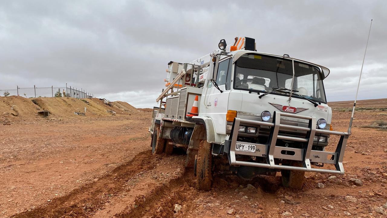 Council truck bogged while repairing transformer damaged by lightning. Picture: Dean Miller