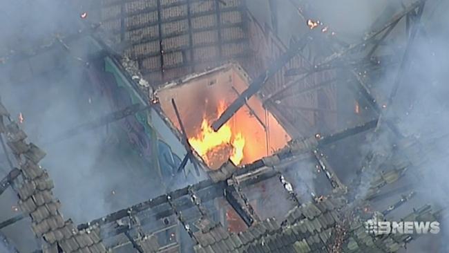 Fire at the abandoned Macquarie Boys High School in Parramatta. Supplied by Channel 9.