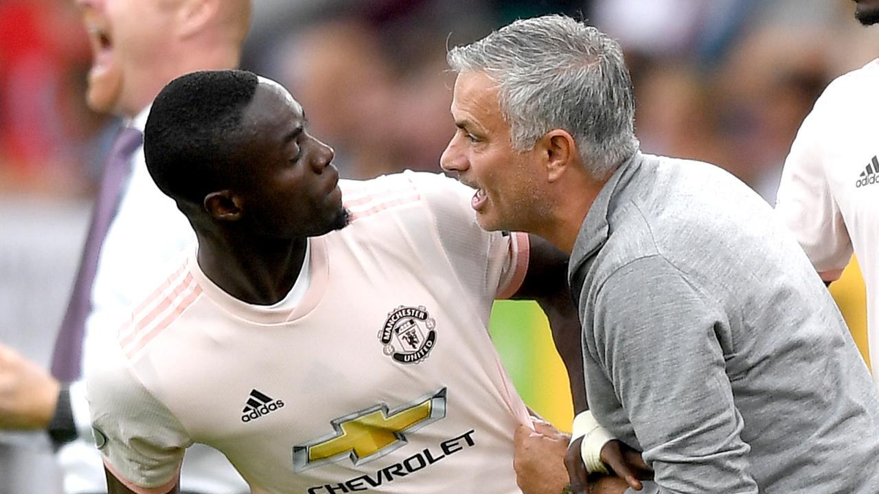 BURNLEY, ENGLAND - SEPTEMBER 02:  Jose Mourinho, Manager of Manchester United in discussion with Eric Bailly of Manchester United as he replaces Paul Pogba of Manchester United during the Premier League match between Burnley FC and Manchester United at Turf Moor on September 2, 2018 in Burnley, United Kingdom.  (Photo by Shaun Botterill/Getty Images)