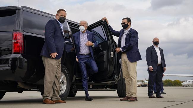 Democratic presidential nominee Joe Biden arrives at Philadelphia International Airport for a flight to Dallas, Pennsylvania on October 24. Picture: Getty