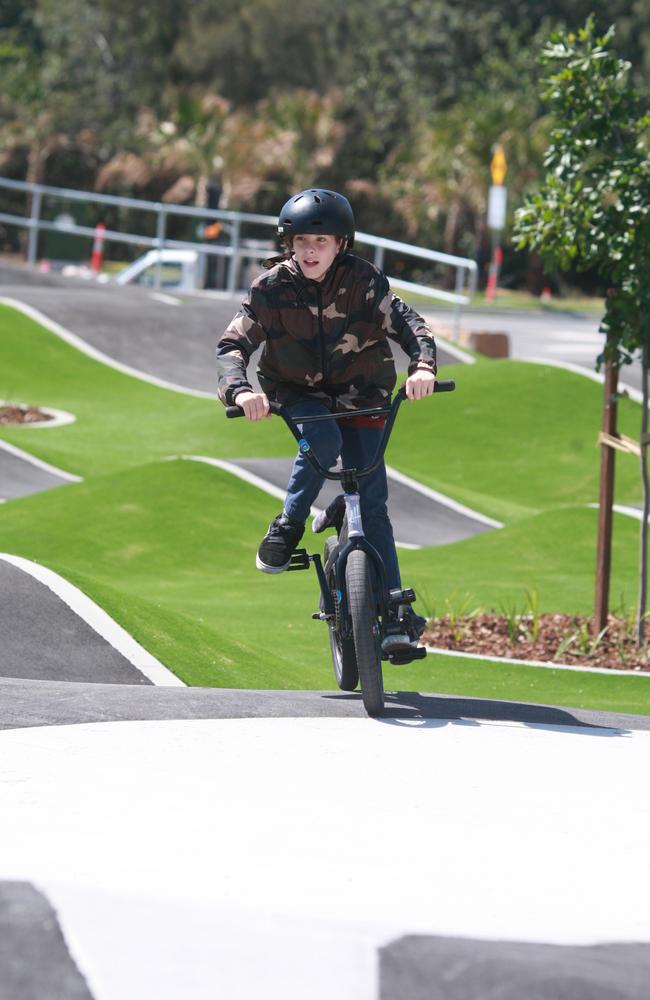 Will Fraser, 12, of Carseldine goes for a ride on the new Bracken Ridge BMX track. Picture: Adam Smith