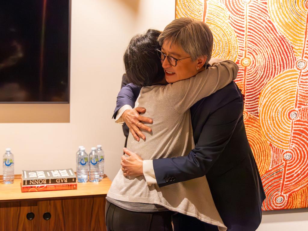 Cheng Lei and Australian Foreign Minister Penny Wong at Tullamarine Airport, Melbourne on Wednesday afternoon.