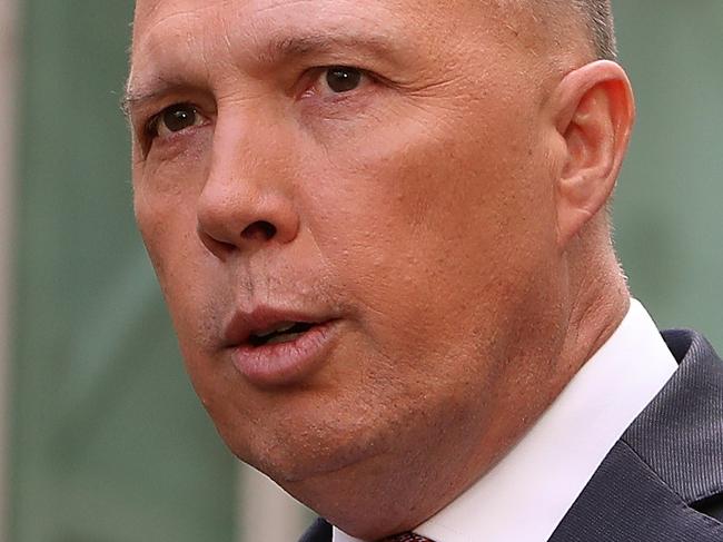 Peter Dutton holding a press conference at Parliament House in Canberra. Picture Kym Smith