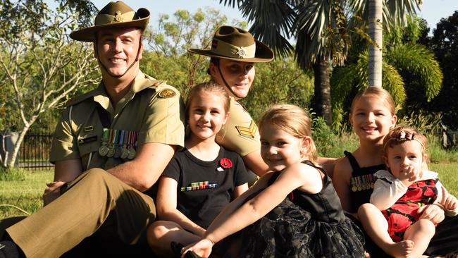 Major Adam White and Corporal Vittoria Vitiello with daughters Olivia, Sophia, Amelia and Isla. Picture: (A) manda Parkinson