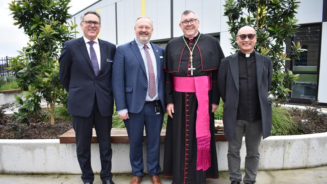 Peter Hill, Simon Abernathy, Rev Brian Mascord, Bishop of Wollongong and Father Bosco Son at the opening of the new facilities.