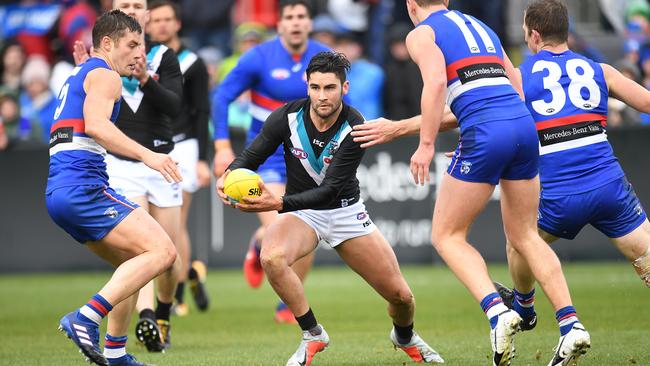 Contracted Port Adelaide midfielder-forward Chad Wingard has his first suitor in the  AFL trade market opening on Monday - the Western Bulldogs. Picture: Sarah Reed