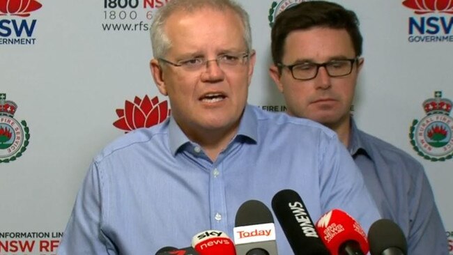 Scott Morrison speaking at RFS headquarters. Picture: ABC