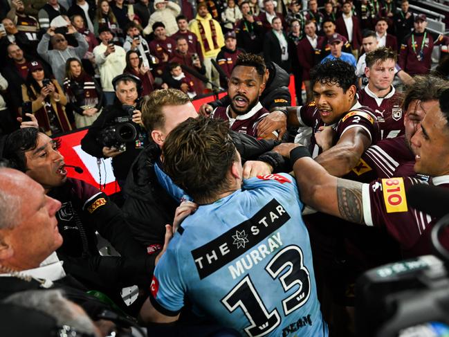 Cameron Murray getting involved in the Origin melee. Picture: NRL Photos