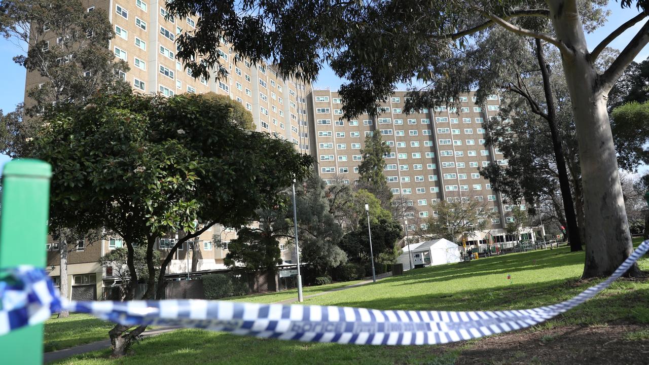 One of the locked-down North Melbourne towers in July. Picture: NCA NewsWire / David Crosling