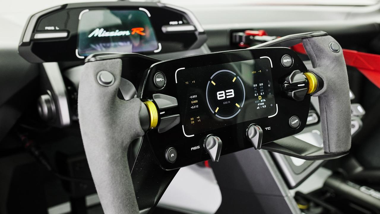 The Porsche Mission R’s steering wheel can be detached and used for gaming.