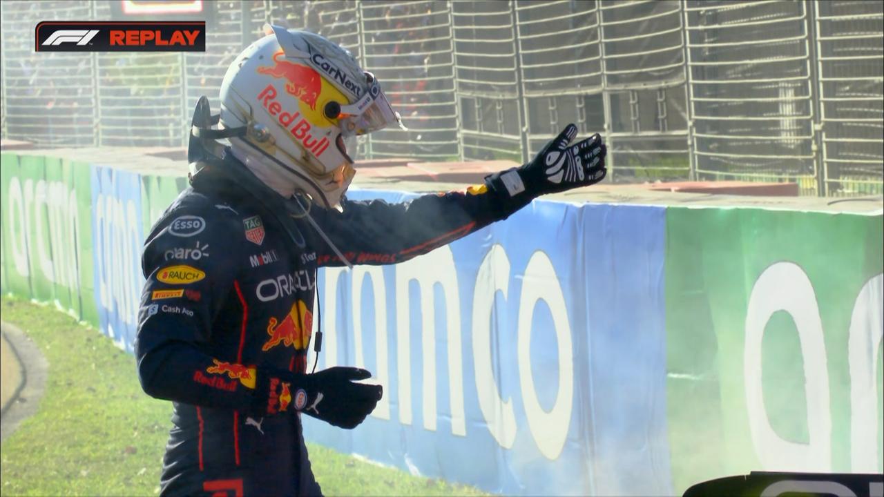 Max Verstappen reacts after his DNF in Melbourne.