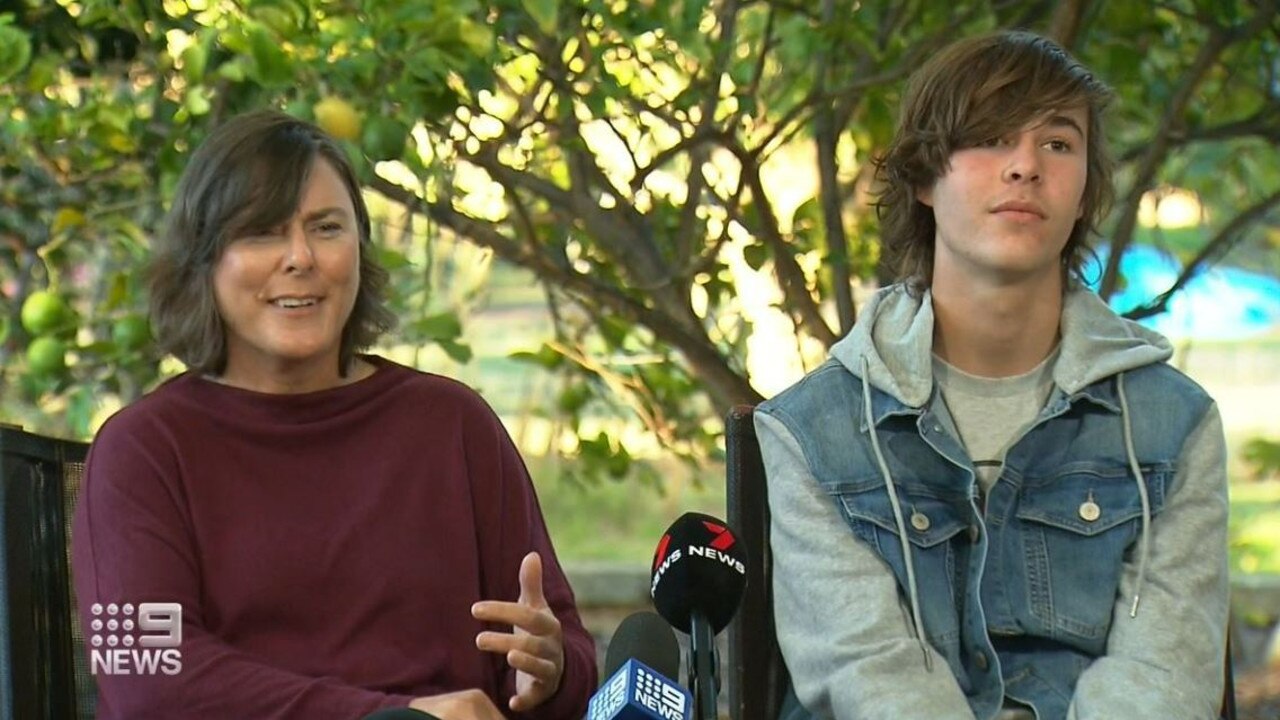 Michelle Yeates and 15-year-old son Jake crash landed a plane on a WA beach. Picture: Nine News