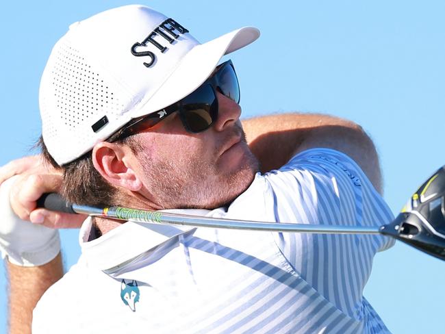 CABO SAN LUCAS, MEXICO - NOVEMBER 10: Harry Higgs of the United States plays his shot from the 14th tee during the final round of the World Wide Technology Championship 2024 at El Cardonal at Diamante on November 10, 2024 in Cabo San Lucas, Mexico. (Photo by Hector Vivas/Getty Images)