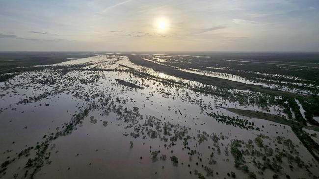 The Thompson River in flood on the outskirts of Longreach. Picture: Nicola Coombs/Facebook