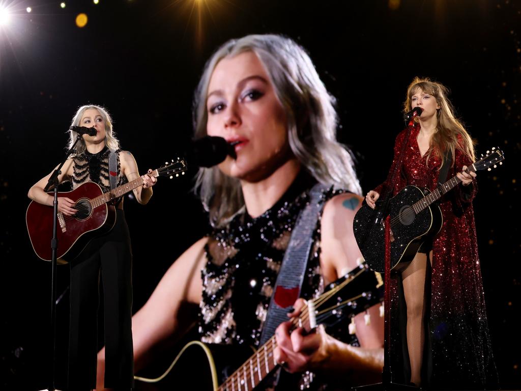 Phoebe Bridgers and Taylor Swift perform onstage during the second show in Nashville. Picture: John Shearer/TAS23/Getty Images