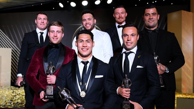 Luke Brooks (front right) with his fellow Dally M winners in 2018. Picture: AAP Image/Dan Himbrechts