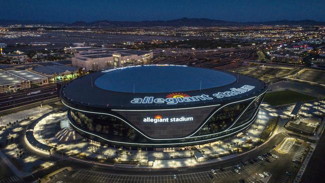 Drone shot of the Allegiant Stadium, home of the Las Vegas Raiders, Nevada, USA