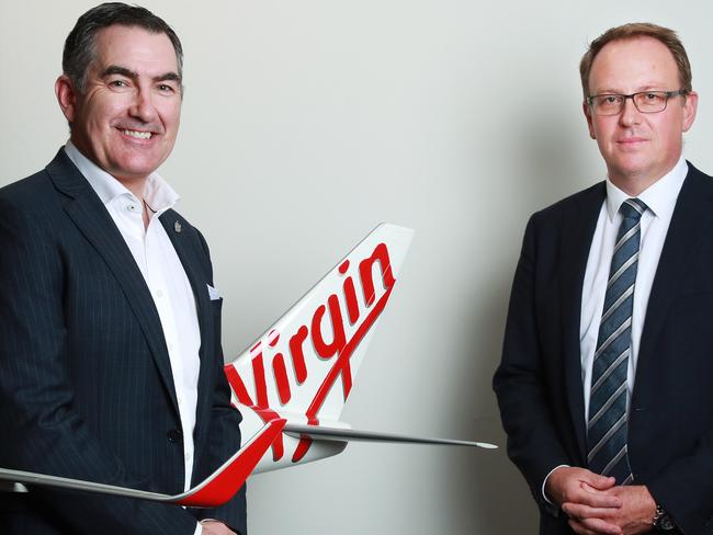 21/4/20: Virgin Australia CEO Paul Scurrah and administrator Vaughan Strawbridge of Deloitte who will try to restructure the airline's $5bn debt and bring it back to life. John Feder/The Australian.