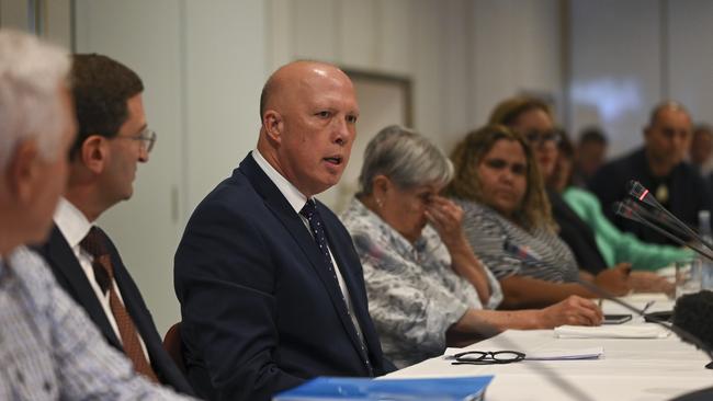 Peter Dutton at the Referendum Working Group meeting in Canberra. Picture: NCA NewsWire / Martin Ollman