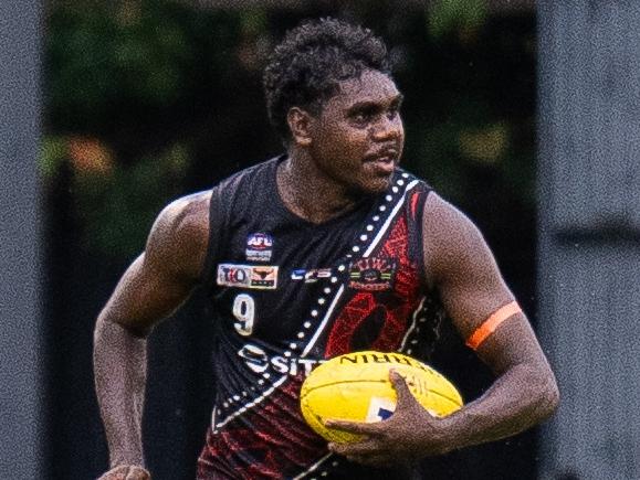 Anthony Munkara playing for the Tiwi Bombers in the 2024-25 NTFL season. Picture: Jack Riddiford / AFLNT Media