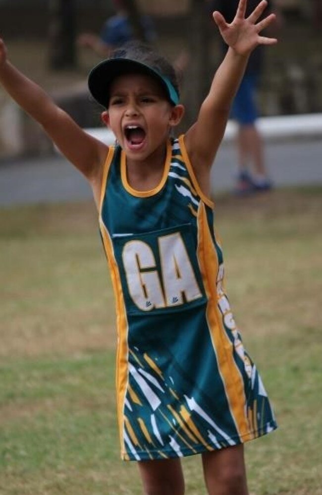 A young Rebecca Arnold in U8's shouting at her teammates who had the ball, and yelling, “pass it to me."