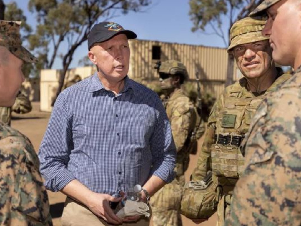 Peter Dutton with US and Australian troops. Picture: Defence Department