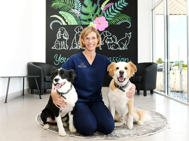 NQ Care Managing Director Taleta Hompas with Echo and Apollo pictured inside their new location on Woolcock Street. Picture: Shae Beplate.