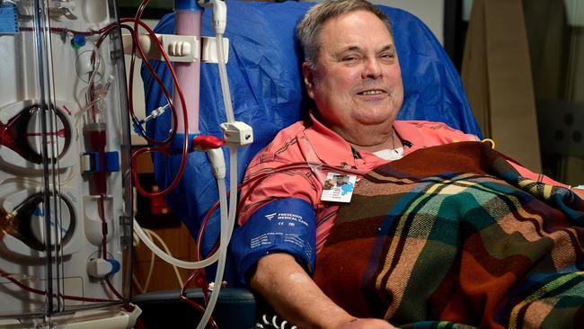 Patient Philip Fabian receives dialysis treatment at Noarlunga Hospital. Picture: Bianca De Marchi