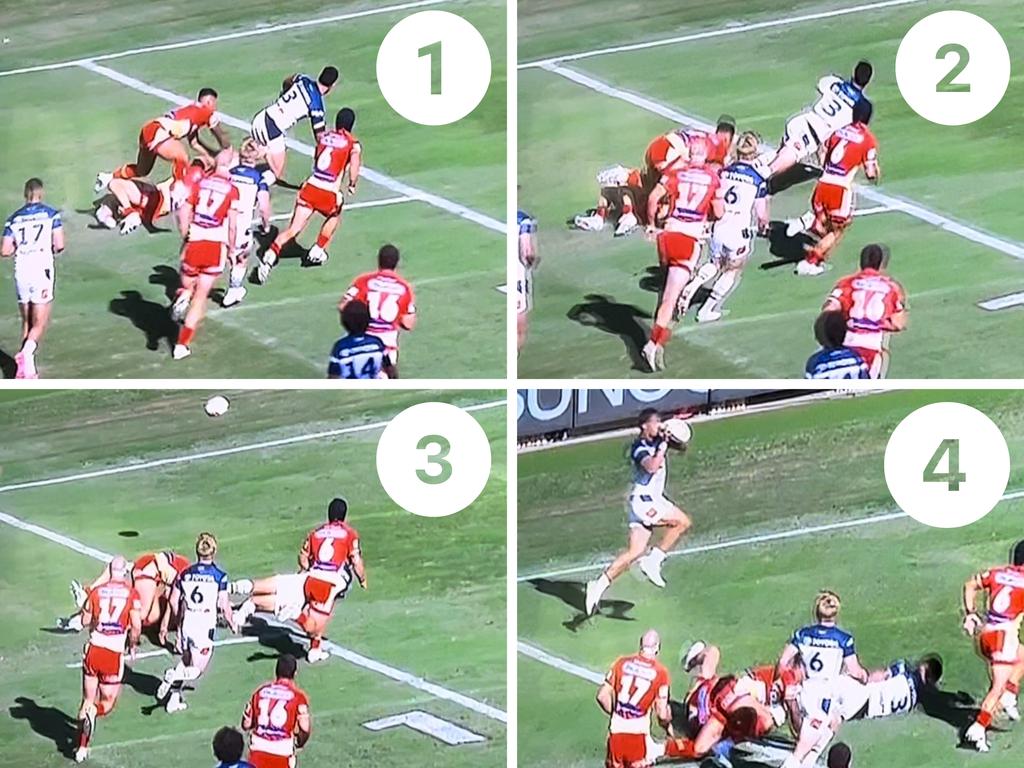 This Valentine Holmes pass was allowed to play on for a Murray Taulagi try.