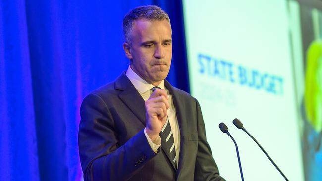 South Australia budget day. Premier Peter Malinauskas addresses the media on Thursday. Picture: NewsWire / Roy VanDerVegt