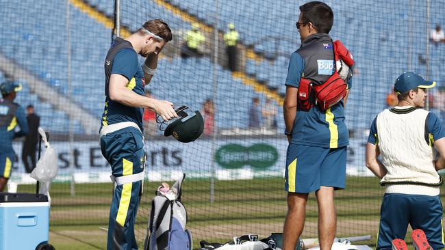 Smith and Australian team doctor Richard Saw. Picture: Getty Images