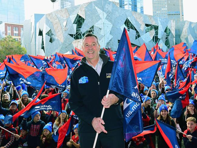 MELBOURNE, AUSTRALIA - JUNE 12:  Neale Daniher poses at Federation Square at he leads the walk to the MCG for Freeze MND during the round 12 AFL match between the Melbourne Demons and the Collingwood Magpies at Melbourne Cricket Ground on June 12, 2017 in Melbourne, Australia.  (Photo by Quinn Rooney/Getty Images)